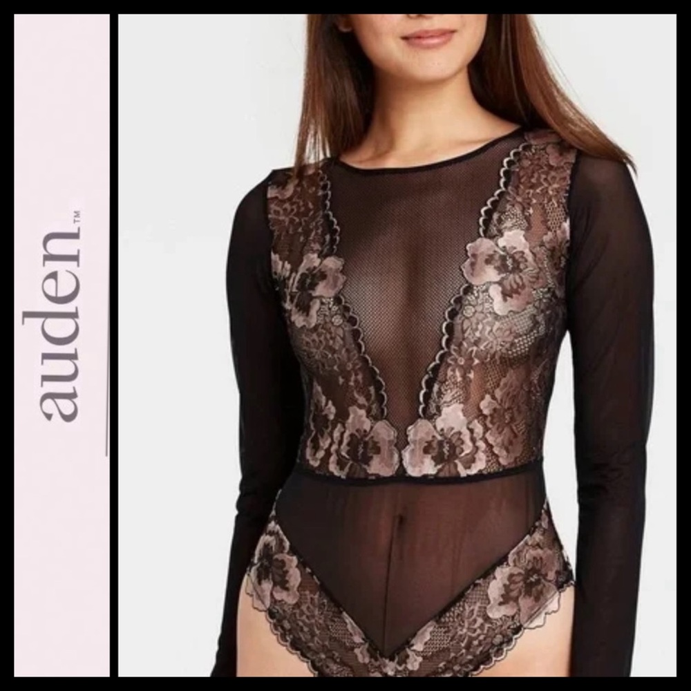 NWT Auden Floral Lace Mesh Bodysuit